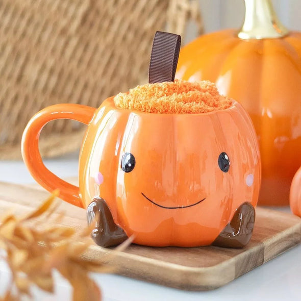 Taza Calabaza Sonriente con Calcetines 500ml