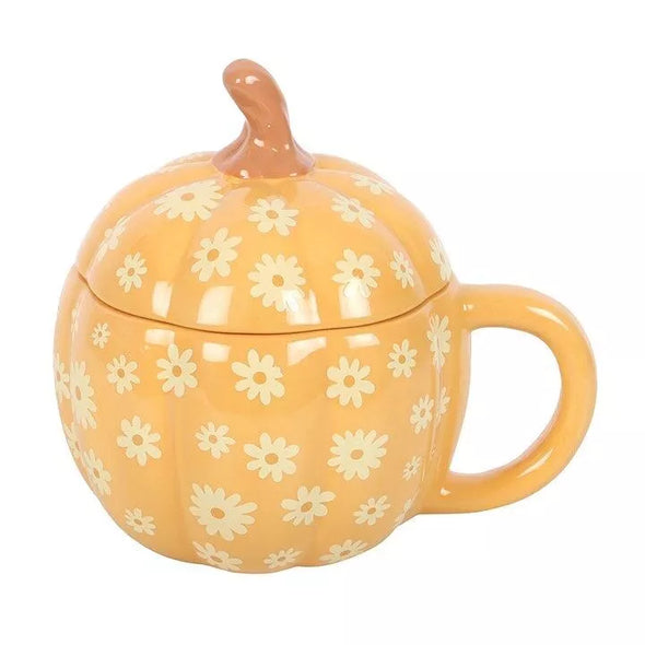 Taza Calabaza Estampado Floral con tapa 500ml